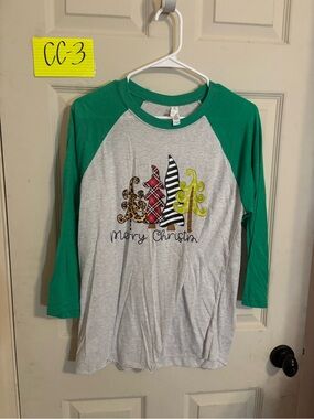 Green & Gray Merry Christmas Raglan Tee